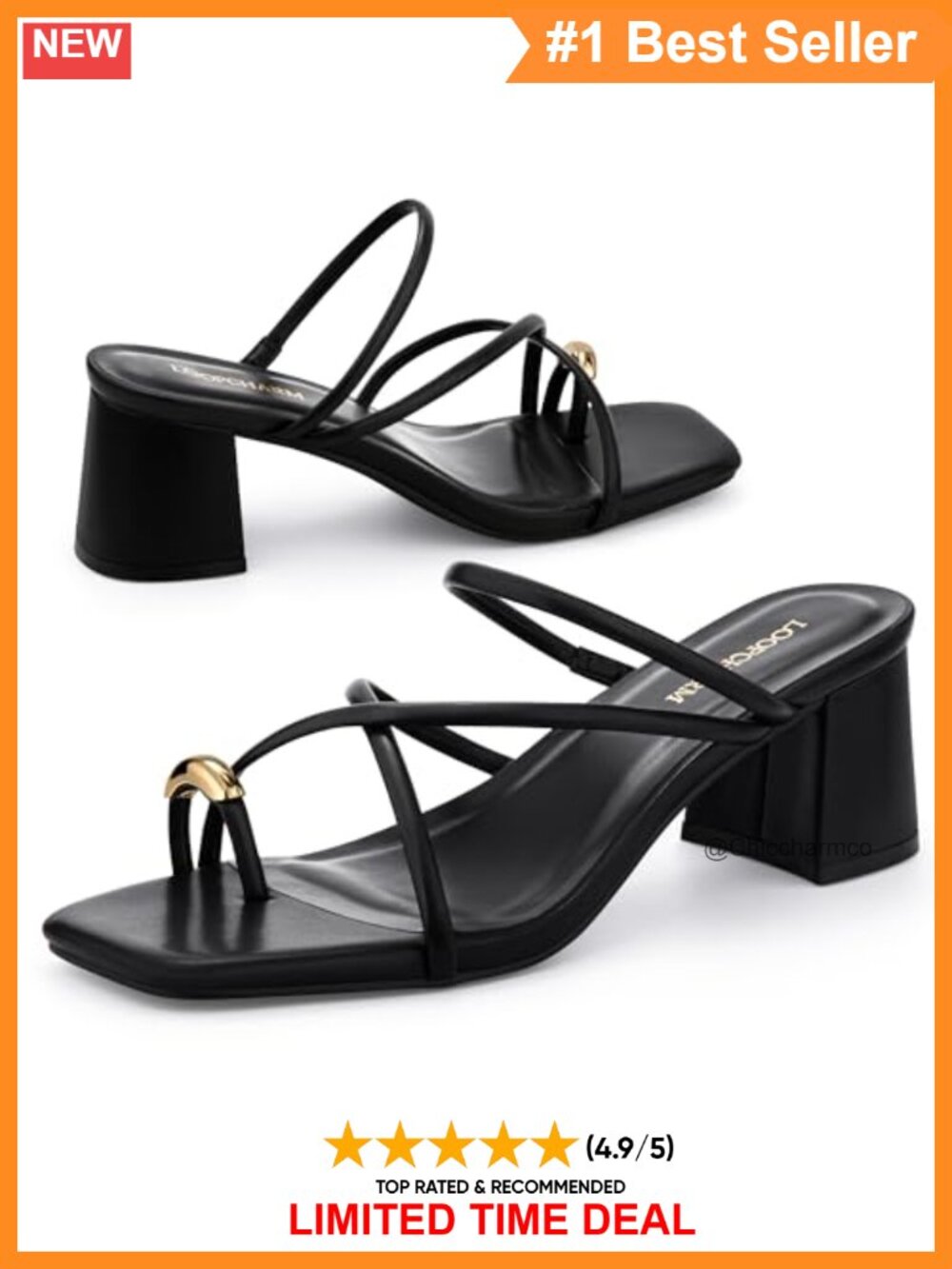 Faux Leather Square Toe Strappy Block Heel Mules Slip-On Sandals